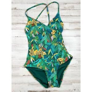 Palms Away Womens XS Tropical Animal Print Crisscross One Piece Swimsuit